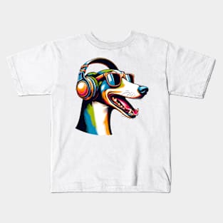 Smiling Saluki DJ Enjoys Beats in Japanese Art Kids T-Shirt